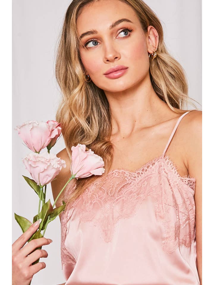 Vine & Love - Wholesale Camisole - Women's - Adjustable Straps Lace Trim Satin Camisole Tank Top VT3184110