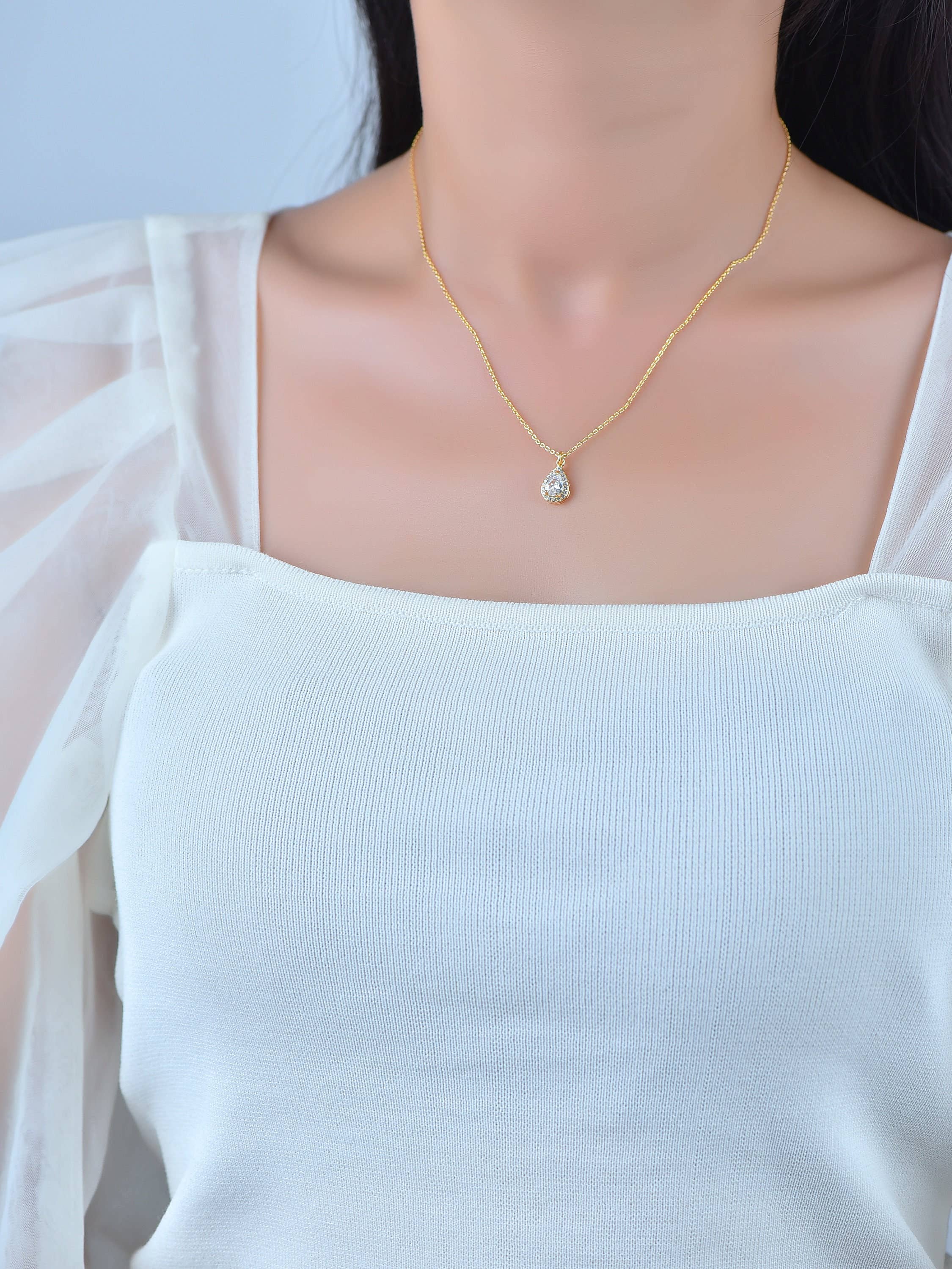 Jewel Pledge - Wholesale Individual Charm/Pendant - Tear Drop Dainty Gold Charm with Brilliant CZ CPG3562