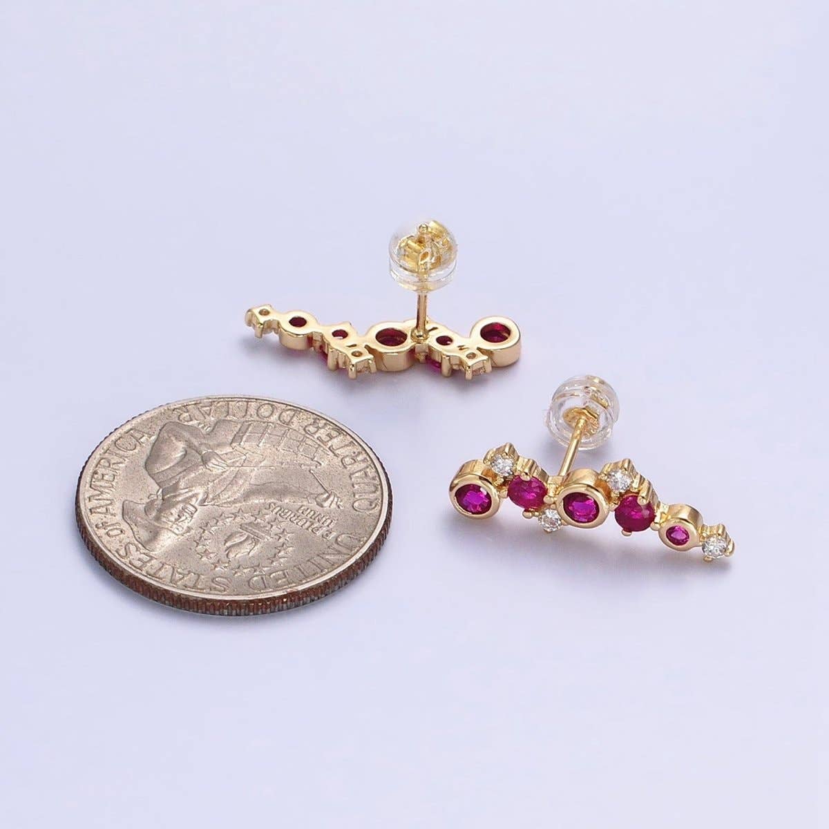 Aim Eternal - Wholesale Stud/Post Earrings - Tiny Fuchsia CZEarrings, Small Ear Climber Earrings AB606 AB6072