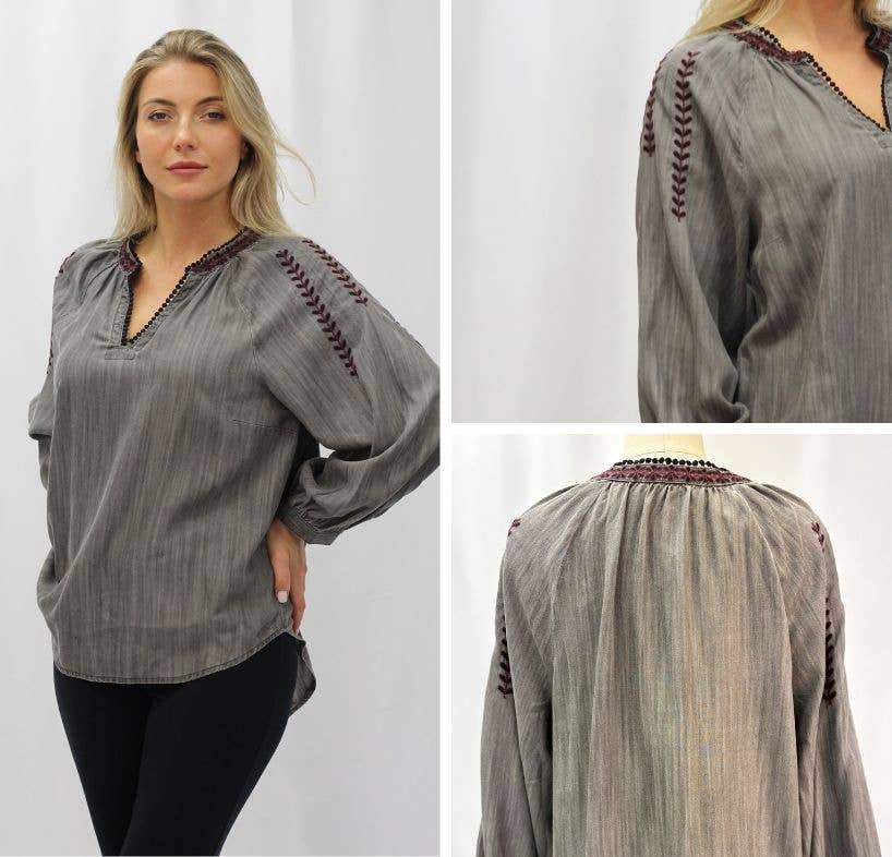 Gray Artisan Stitch Top for wholesale on Faire2
