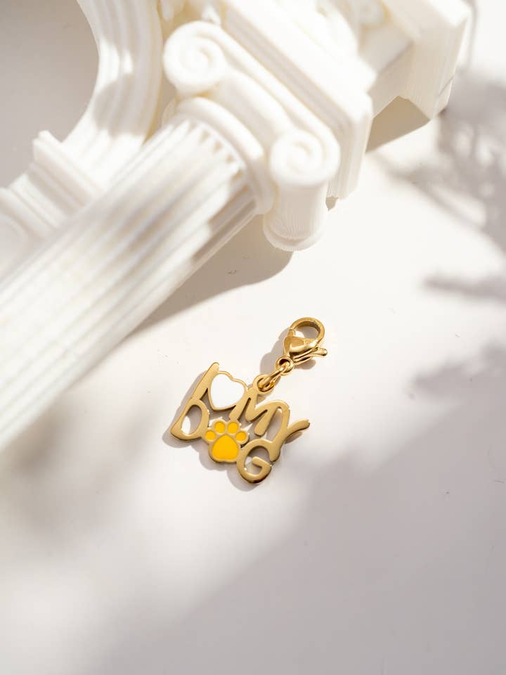 Gold pendant charms dog heart yellow paw stainless steel for wholesale by COSMOS