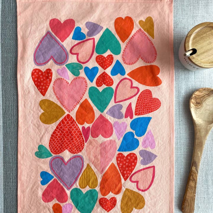 Hearts Tea Towel for wholesale by Dream Folk Studio
