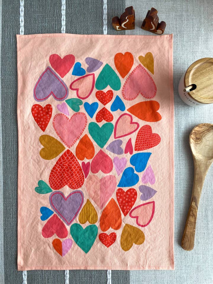 Hearts Tea Towel for wholesale by Dream Folk Studio