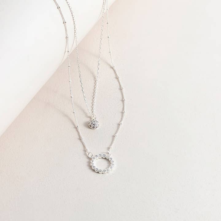 Super Amazing - Wholesale Pendant/charm necklace - Circle and Pave Disk 2-Row Necklace1