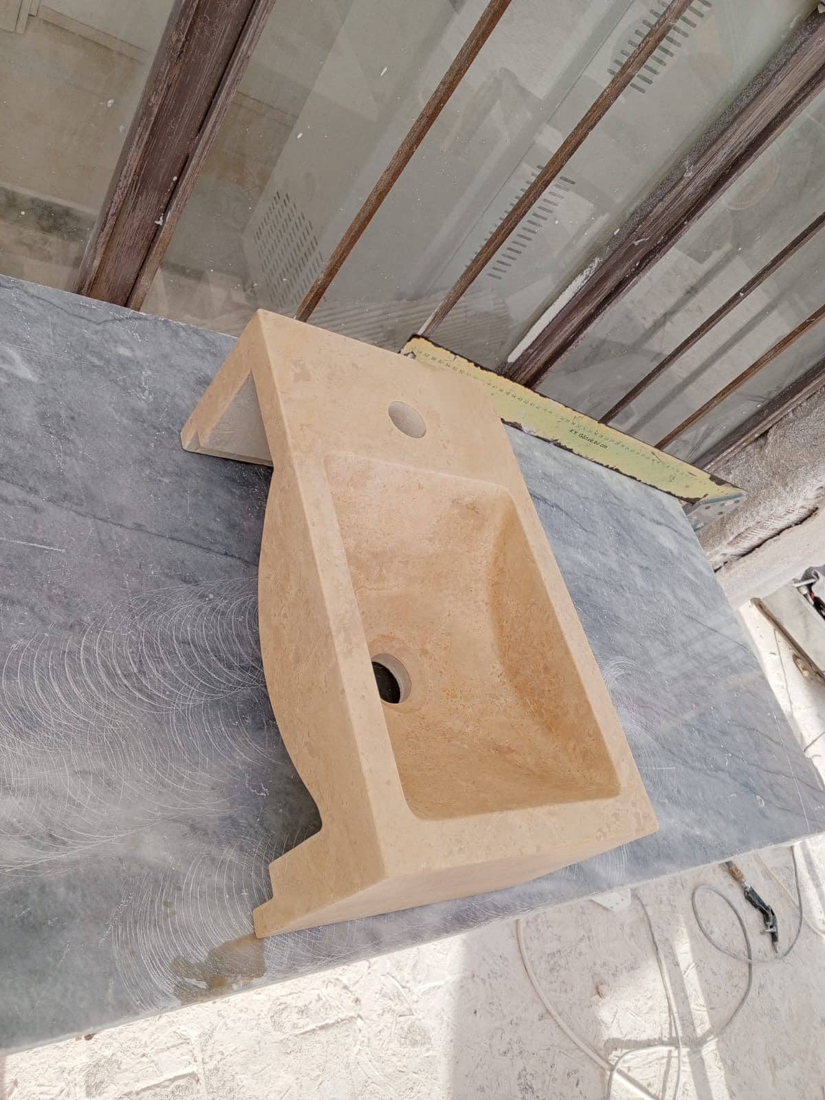 Arbon Marble - Wholesale Bathroom Accessory Set - Corner Wall Small Bathroom Sink, Travertine Marble Sink, Beige Stone Sink with Faucet Hole2