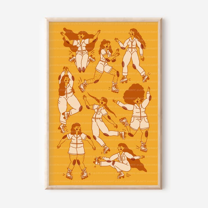 "Retro Rollers" Print, Retro Art, 70s Art, Vintage Art for wholesale by Jack and Bec