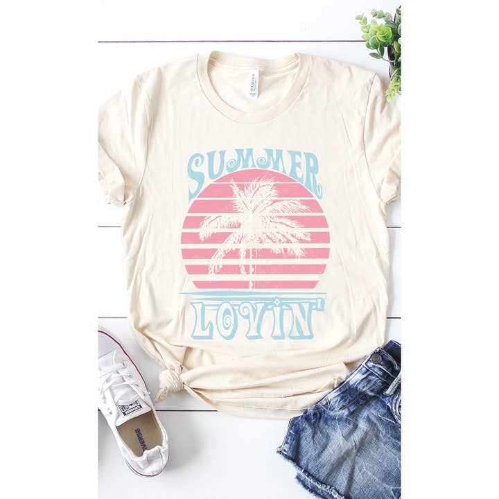 Kissed Apparel - Wholesale Screen Printed T-Shirt - Women's - Retro Summer Lovin Palm Tree Graphic Tee
