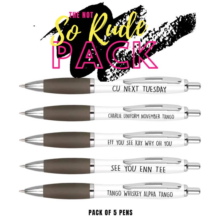 Funny Pen Pack - The Not So Rude Pack - Funky Stationery for wholesale by Cheeky Chops Cards & Wanky Candles