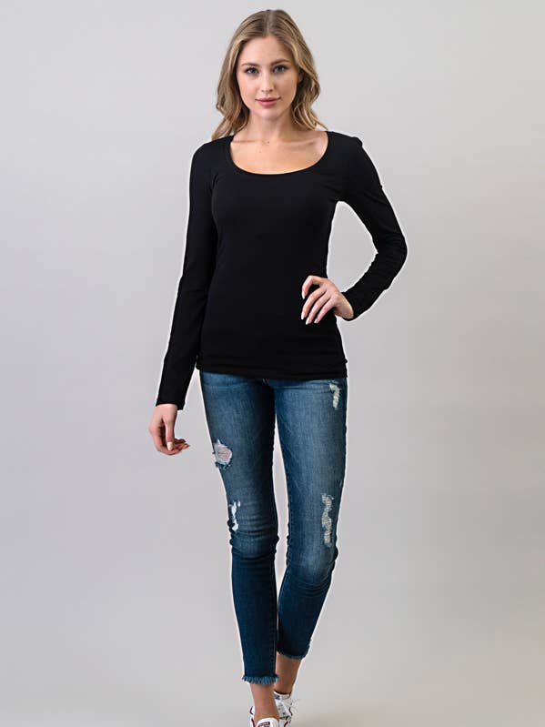 LKT2007L - T-SHIRT BASIQUE À MANCHES LONGUES COL BATEAU pour la vente par Heart & Hips