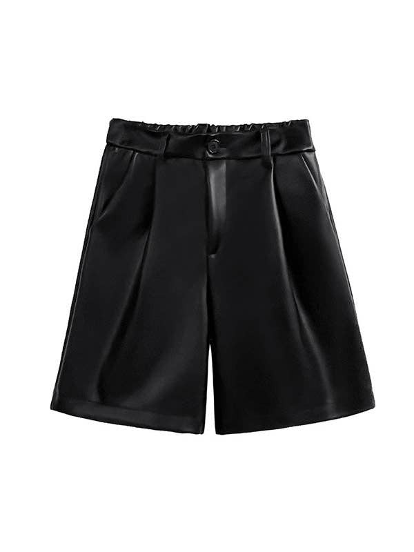 BLACK Loose Straight Leg High-Waisted Pleated Split-Joint Shorts for wholesale on Faire