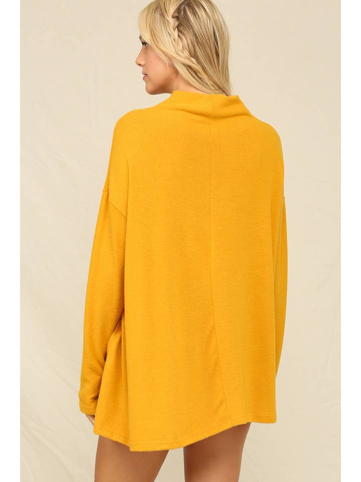 Mustard Cashmere Mock Neck Tunic Long Sleeve Top for wholesale on Faire