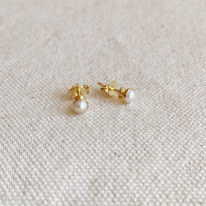 18k Gold Filled 4mm Simulated Pearl Stud Earrings for wholesale by GoldFi