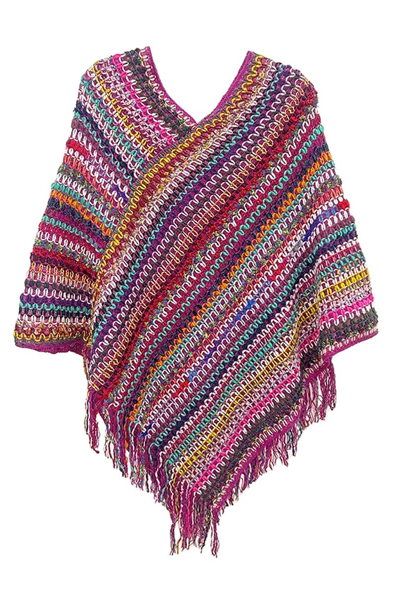 Boho Multi Crochet Knitted Pullover Poncho for wholesale on Faire4