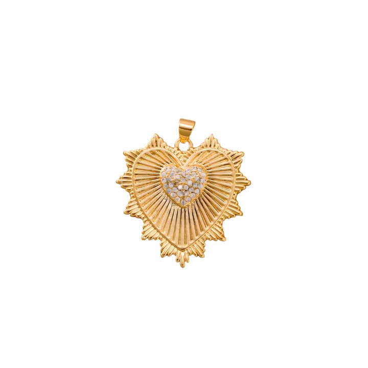 Heart Inside Heart Charm 14k Gold Plated Brass for wholesale by Deep South Originals Inc.
