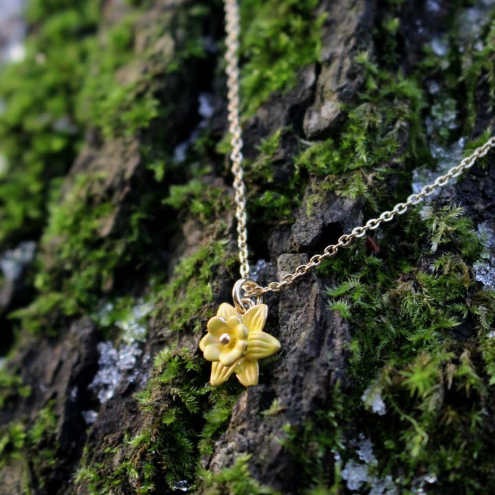 Daffodil Yellow Mini Necklace, 14k Gold Plated for wholesale by Alexander Thurlow & Co Ltd