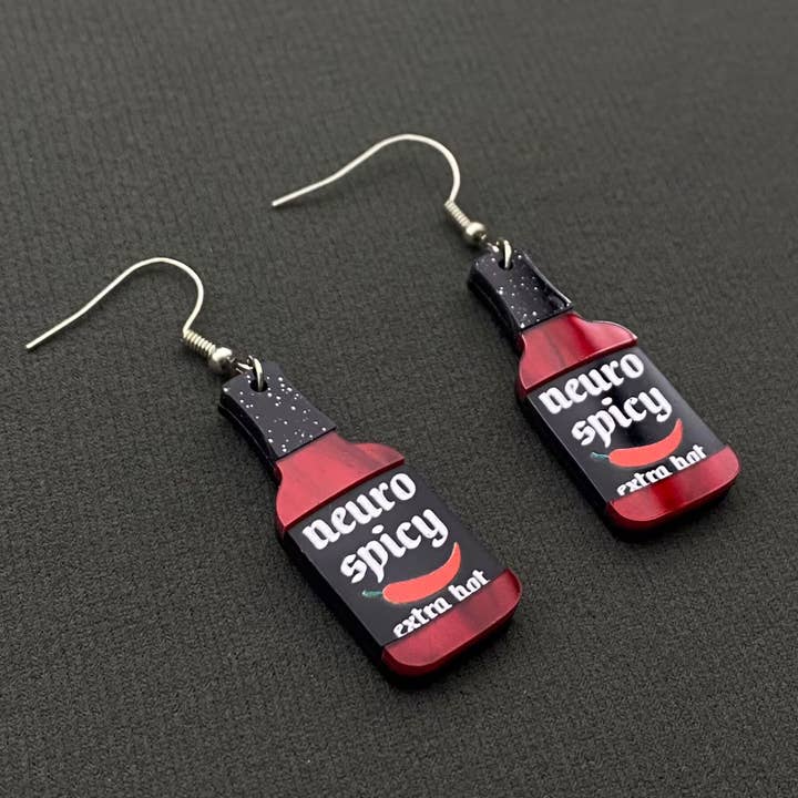 Neuro Spicy Chili Paste Acrylic Dangle Earrings for wholesale by Mio Queena