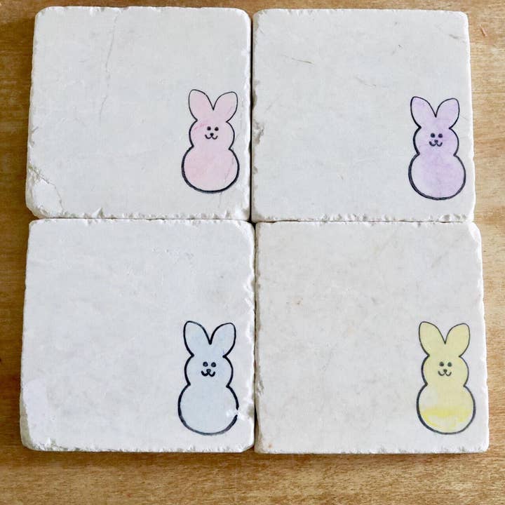 Lace, Grace & Peonies Marble Coasters – wholesale Underlägg – Påskharen Marshmallow Marble Coaster uppsättning 4