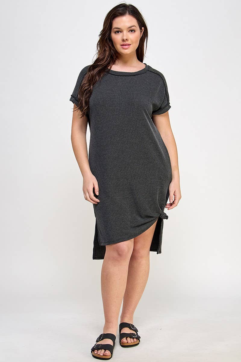 Haute Fox Plus Size & Contemporary – Engroshandel Kjole - Dame – Ribbet midi tee kjole i store størrelser JK18643-D3