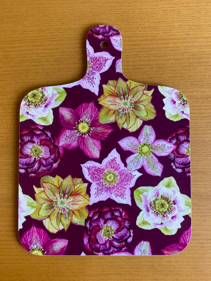 Hellebores Mini Chopping Board / Melamine Cutting Board for wholesale by Freya Snow