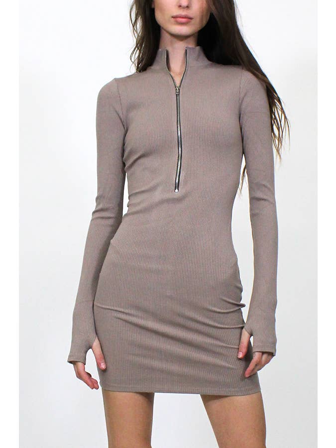 Junie - Wholesale Dress - Women's - ZIP UP MOCK NECK LONG SLEEVE MINI DRESS MXD10725