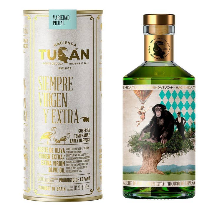 Bottiglia da 500 ml con astuccio di olio d'oliva picual VE per la vendita all'ingrosso da parte di Hacienda Tucán