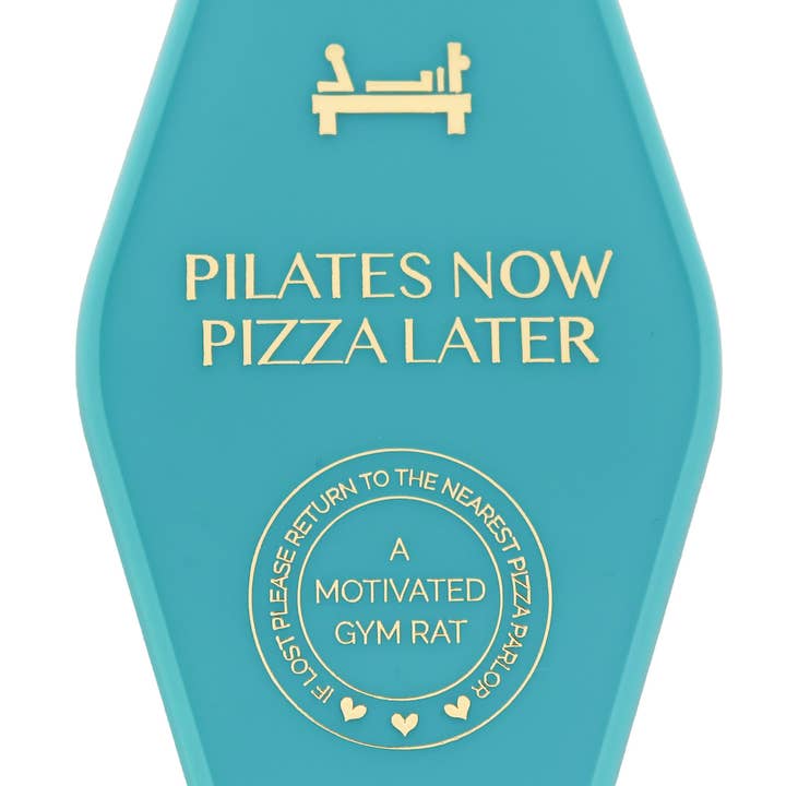 Pilates Now Pizza Later Keychain for wholesale by Jollity & Co. + Daydream Society