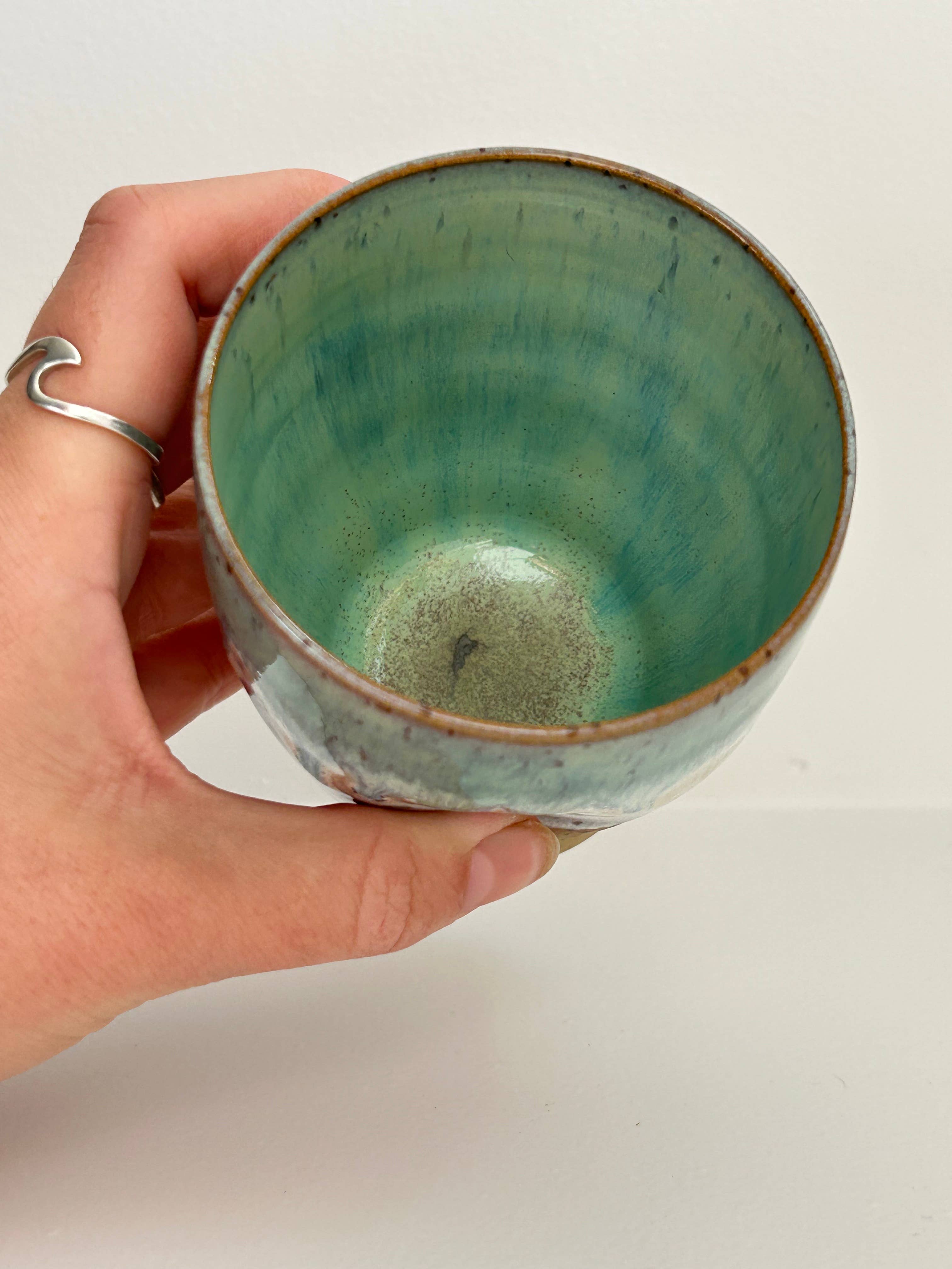 Fernweh Pottery – wholesale Coffee/tea cup – Sea Green Dimple Cup3