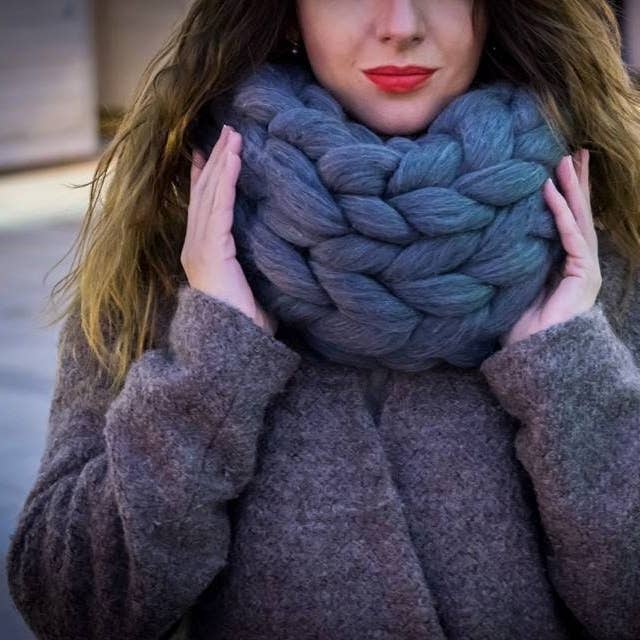 woolexperts – wholesale Scarf – Women's – Chunky Knit Merino Wool Infinity Scarf with Hood Handmade4