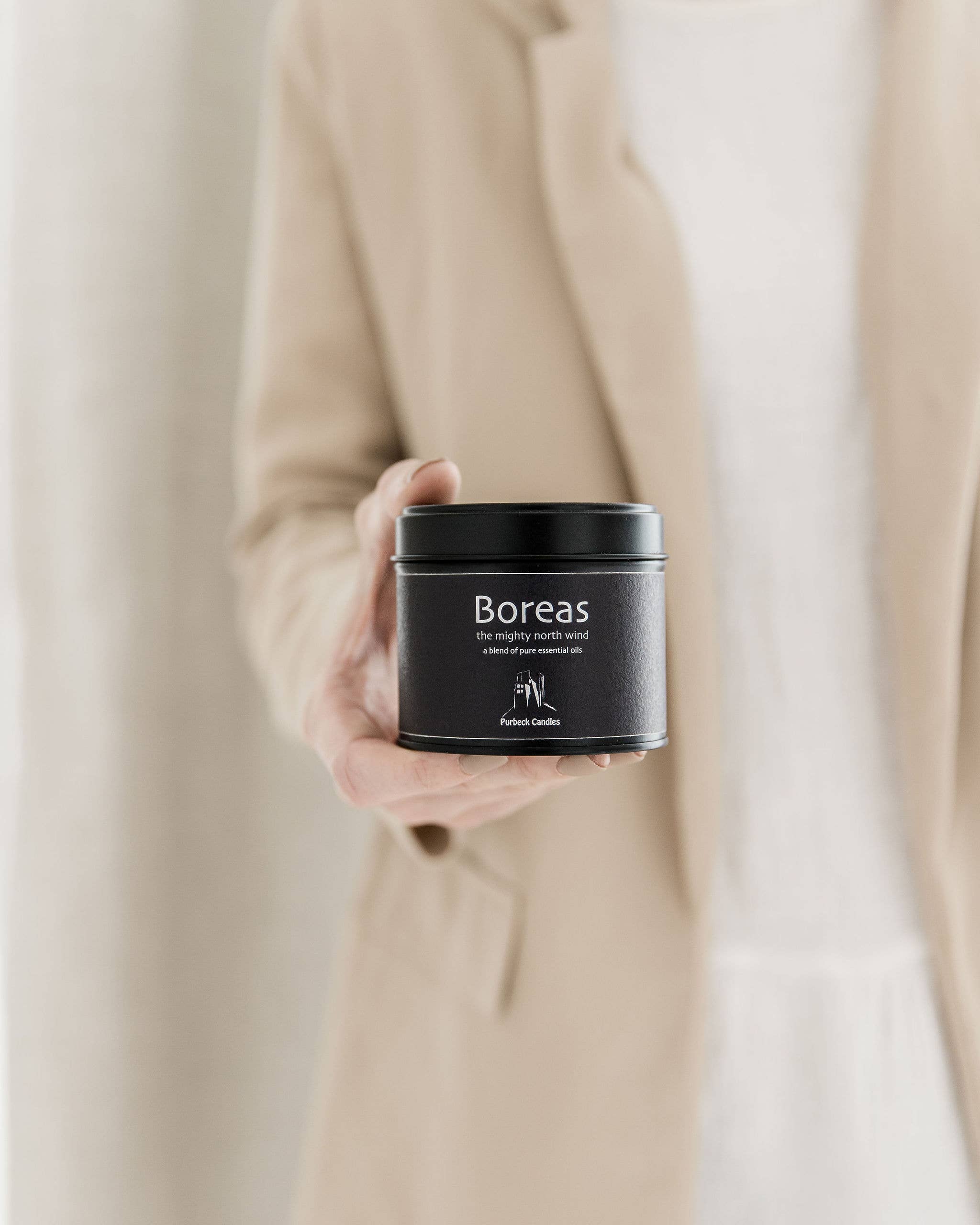 Purbeck Candles – wholesale Travel candles – Elements Range - Boreas  Essential Oil Candle 200g black Tin2