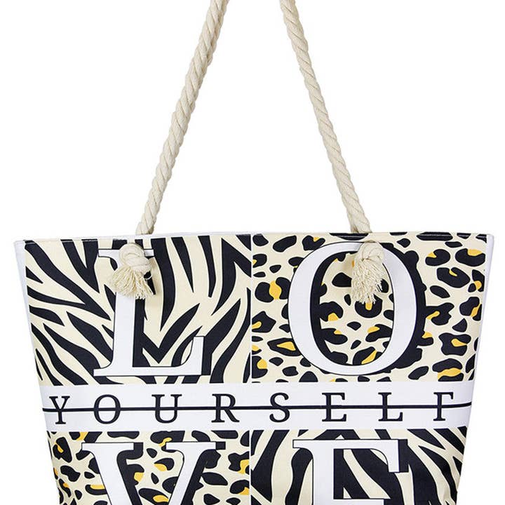 Love Yourself Animal Print Beach Bag for wholesale by Madeline Love