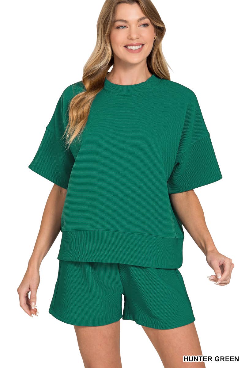 42POPS - Wholesale Lounge Set - Women's - ",...Ribbed Round Neck Waist Banded Tee & Shorts 2PC Set12
