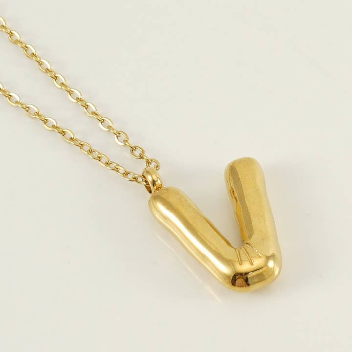 NINEXIS - Wholesale Pendant/Charm Necklace - CWAJE1933_Stainless Steel Glossy Bubble Letter Necklace Gold21