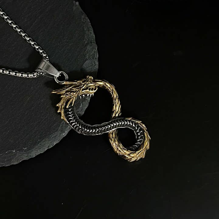 GemMeet - Wholesale Pendant/Charm Necklace - Viking Non-Fading Ring Stainless Steel Dragon Pendant Neckla10