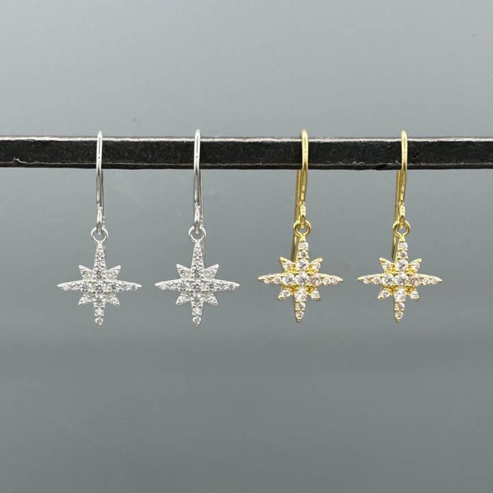 Pavé Poolster-hangoorbellen voor wholesale door Something Silver