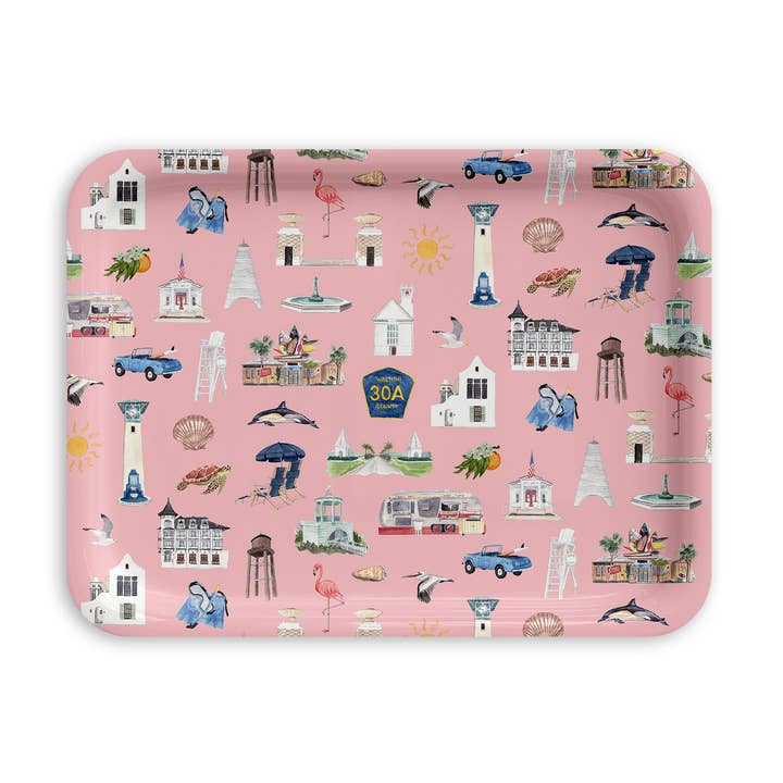 Coastal Décor – Whimsical 30A Pink Serving Tray - 3 Sizes for wholesale by The Muddy Dog