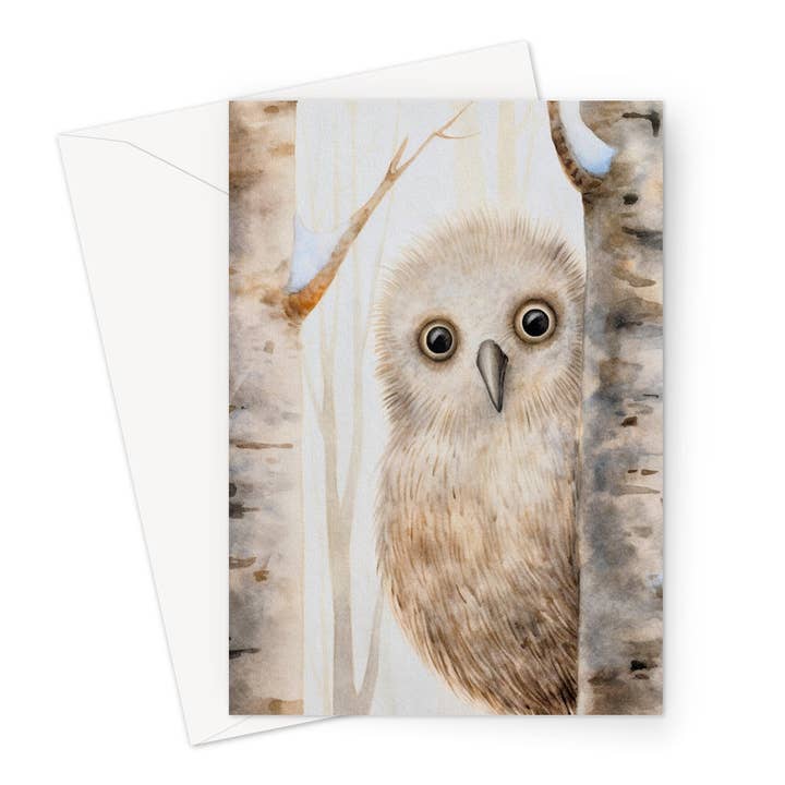 Carte de vœux Shy Baby Owl pour la vente par Wild And Arty