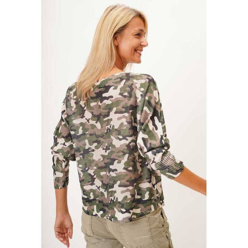 Olive Camo Print Long Sleeve Sweater for wholesale on Faire1