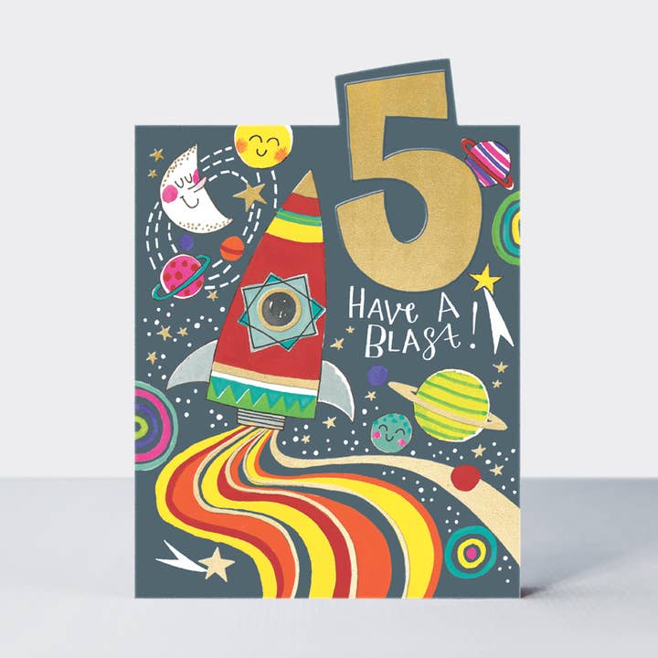 Tiptoes Geburtstagskarte zum 5. Geburtstag für Jungen — Rocket für den Großhandel von Rachel Ellen Designs