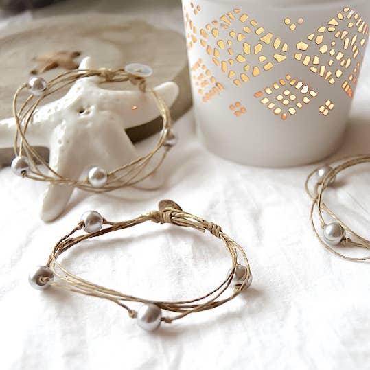 NATURE ET LIN - Wholesale Beaded Bracelet - ÉTOILE - Linen and pearl bracelet made in France - JEWELRY1