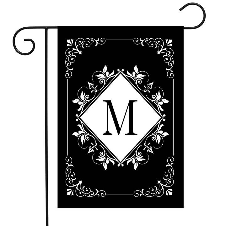 Black and White Monogram M Double-Sided Garden Flag for wholesale by Briarwood Lane