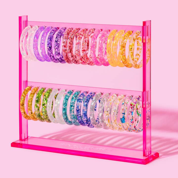 Taylor Elliott Designs - Wholesale Retailer display – Jewellery - *ON SALE* 32-Hole Hanging Hoop Earring Display - Hot Pink1