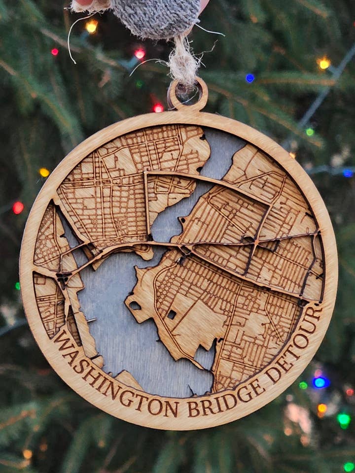Washington Bridge Detour | 3d Map Ornament for wholesale by Coastal Carve Engravings