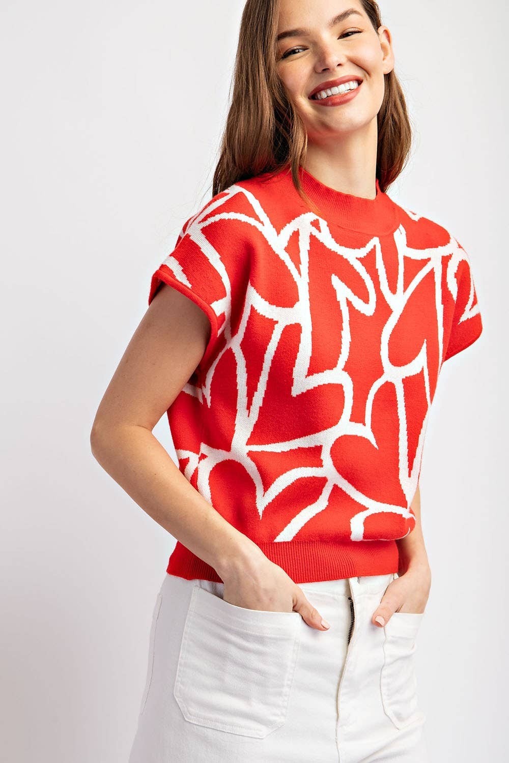 Peace Love Line – Großhandel Strickpullover – Damen – PL2188 - TOP MIT STEHKRAGEN UND HERZMUSTER8