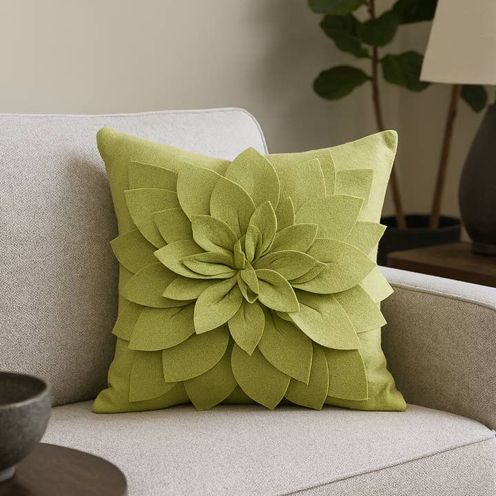 Fennco Styles - Wholesale Throw/Decorative Pillow - Lime 3D Petal Flower 17" Throw Pillow0