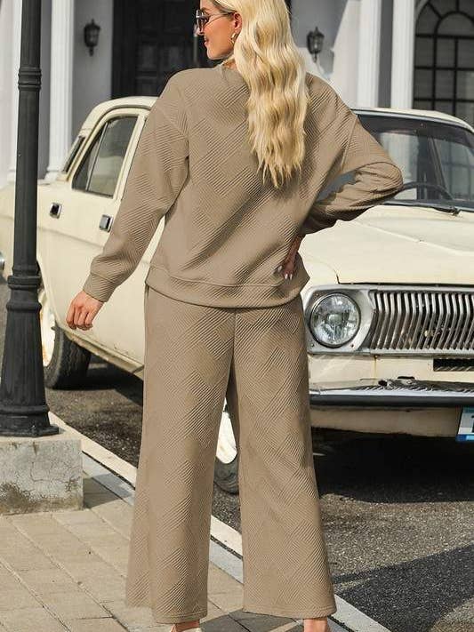 Fashion Combination - Wholesale Lounge Set - Women's - loose textured 2pcs slouchy outfit10