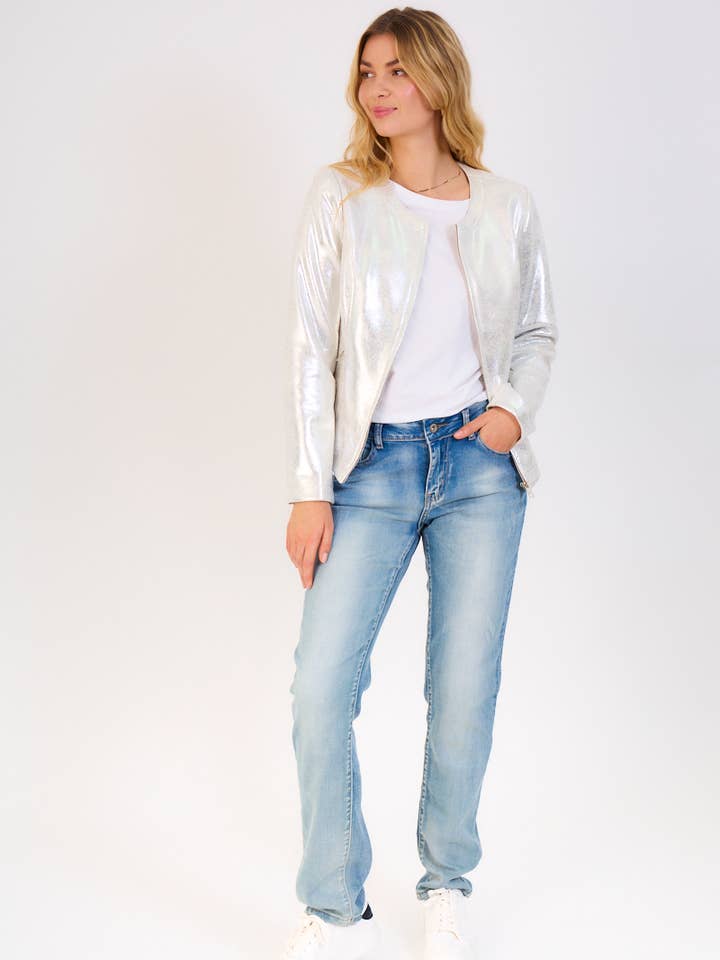 Silver suede jacket for wholesale by Escandelle Paris