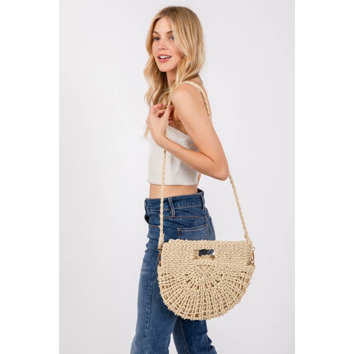 Collections by Fame Accessories - Wholesale Tote Bag - Women's - Braided Semi Circle Tote Bag