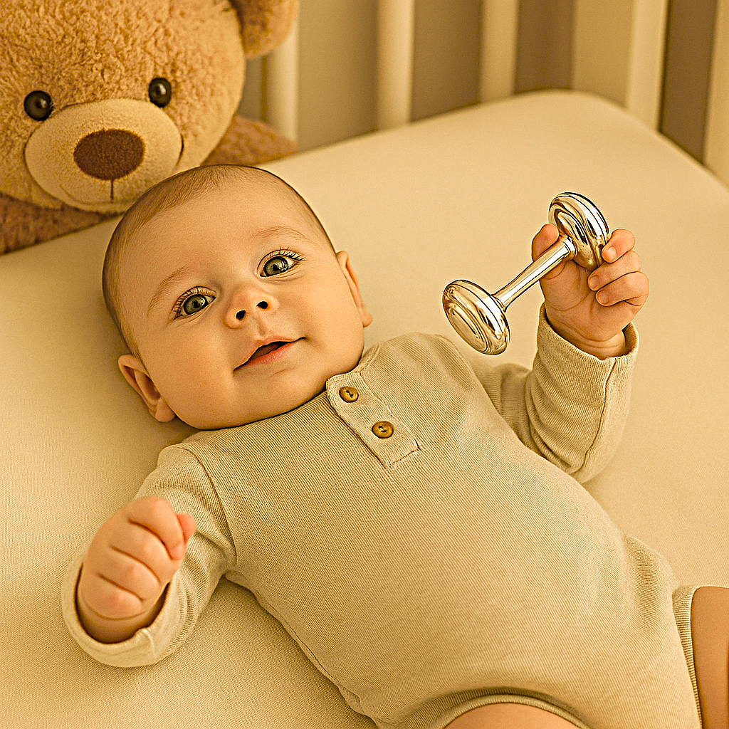 Corbell Silver - Venta al por mayor Sonajero - Bebés - Sonajero de bebé de peltre con pesas. En caja. SKU #: C10861