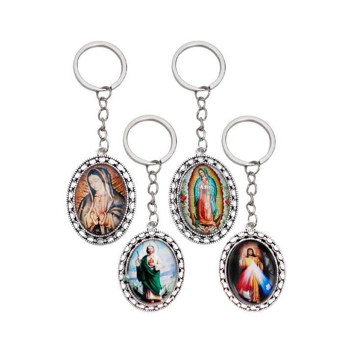 ASSORTED Catholic Religious Figures Resin Metal Key Chain for wholesale on Faire