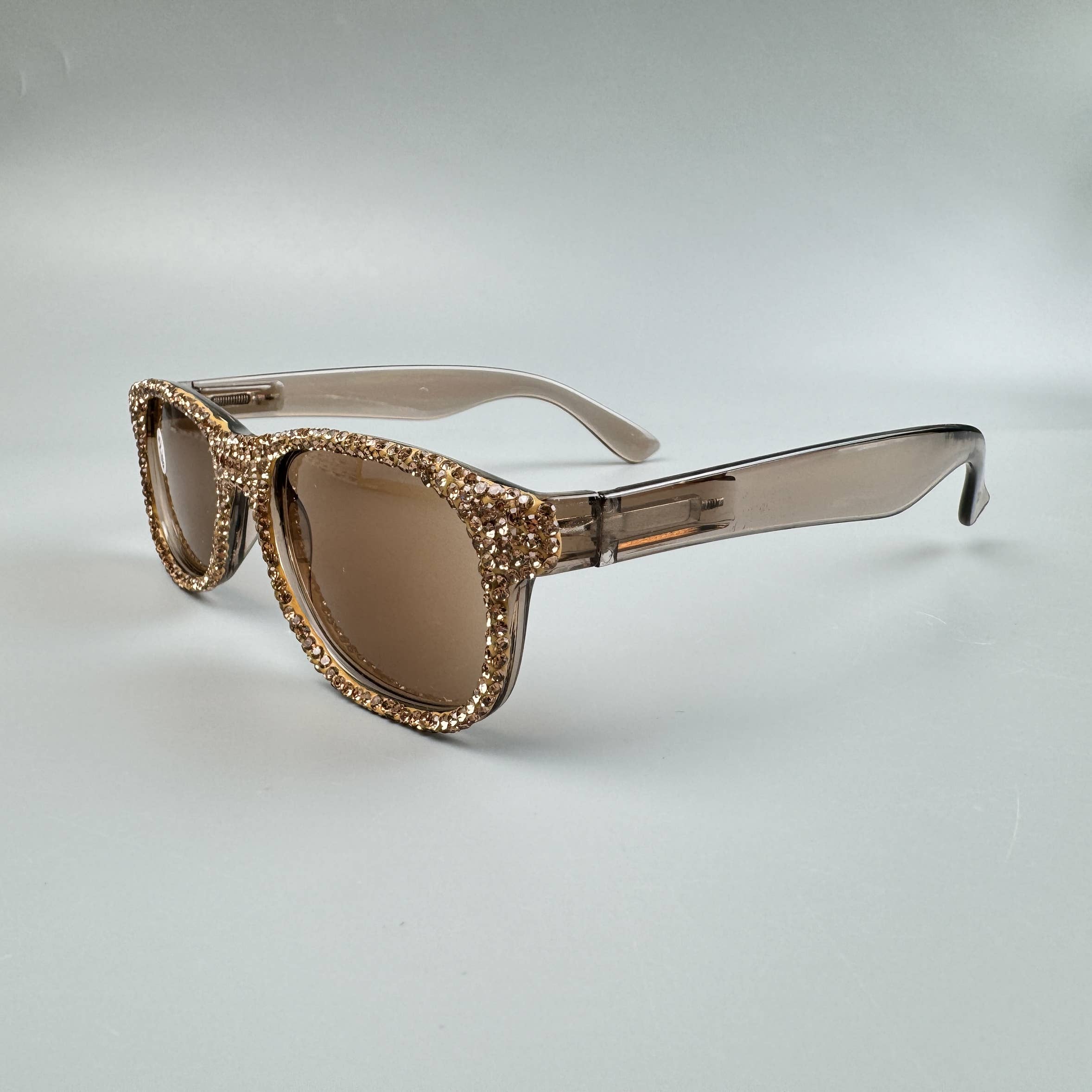 Ole - Wholesale Sunglasses - Women's - Rhinestone Rectangle Sun Reader G0486 - Gold0